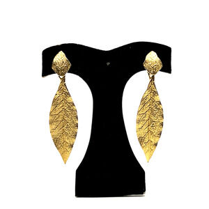 Vtg Signed GOLDETTE Earrings Textured Gold Dipped Dangle Leaf Leaves 3.25"